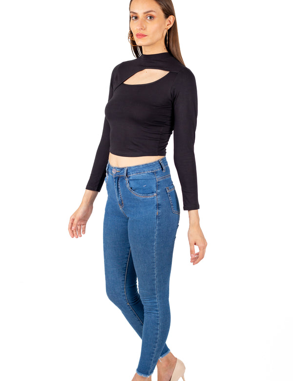Chest Cut Out Boat Neck Crop Top