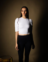 Round Neck Puff Sleeve Crop Top